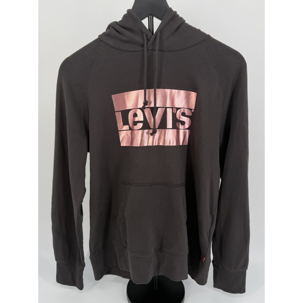 Levi's Womens Metallic Logo-Print Graphic Pullover Hoodie Black XS